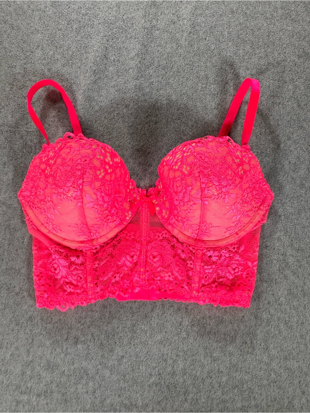 NWT Victoria’s Secret Neon Pink Lace Longline Bustier Bra 34D Y2K Sexy